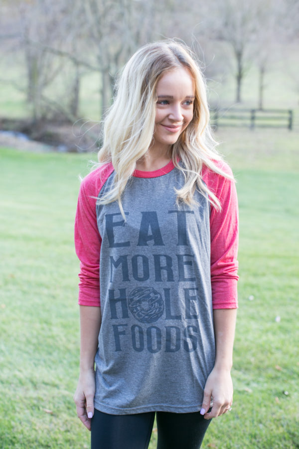 Woman Modeling Red Baseball T-shirt