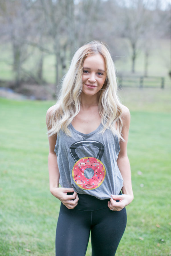 Woman Modeling Donut Kettlebell Tank Top